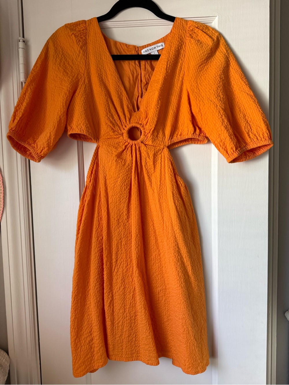 And Now This Orange Textured Cutout Midi Dress